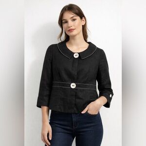 Vex Collection Black Jacket Peter Pan Collar Contrast Stitch Button Front Blazer
